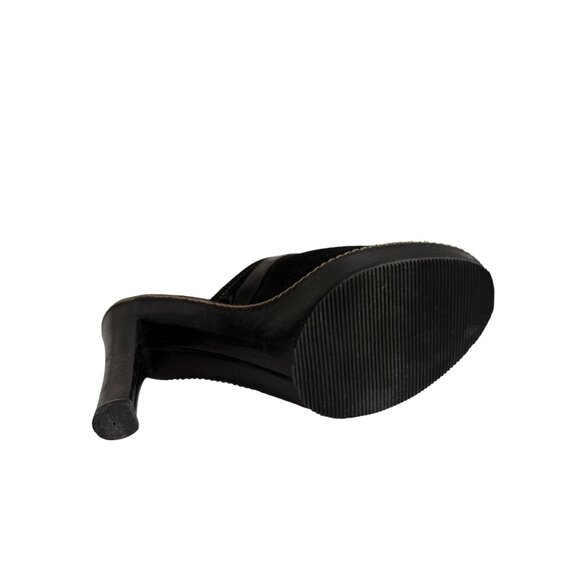 Coach | Shoes | Coach Black Heels With Bow Embellishments  Coach Black Suede Platform Mule Stiletto Heels Almond Toe Women’s 6